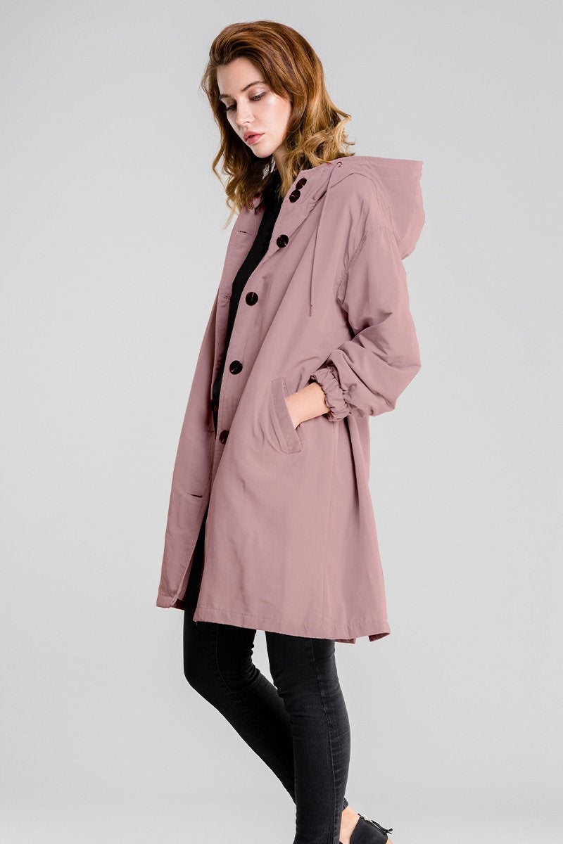 Anna-Berg | Lightweight Hooded Coat - Longline Button-Up Jacket