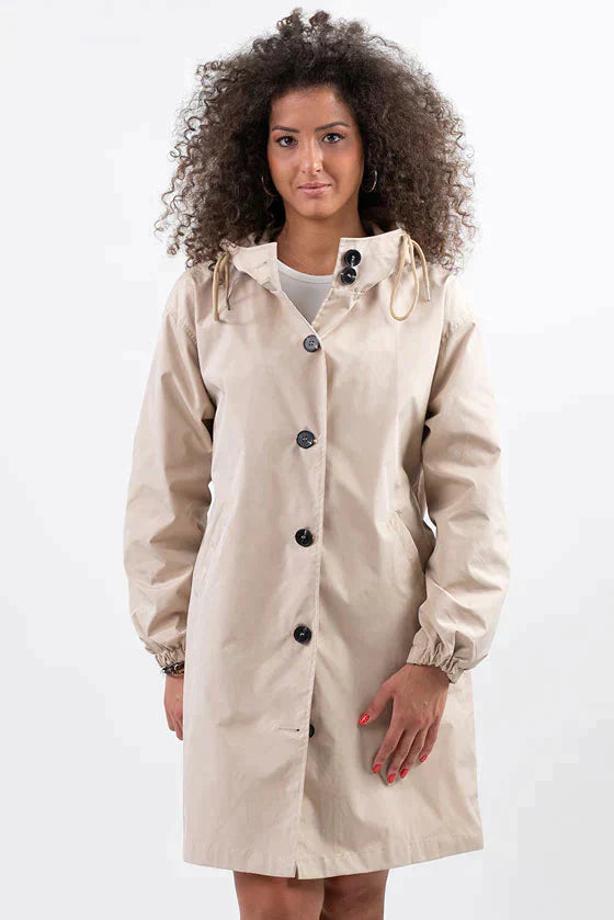 Anna-Berg | Lightweight Hooded Coat, Longline, Button-Up