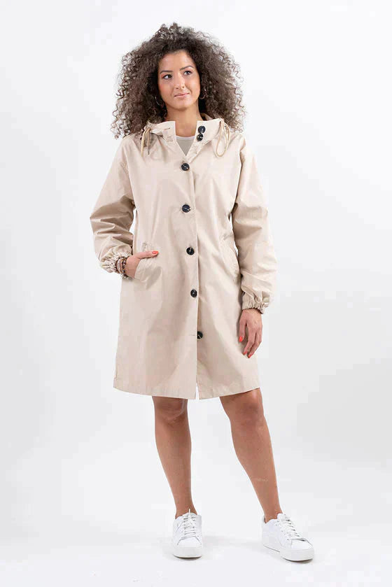 Anna-Berg | Lightweight Hooded Coat, Longline, Button-Up