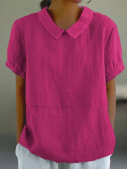 Anna-Berg | Linen Short Sleeve Blouse - Regular Fit - Peter Pan Collar