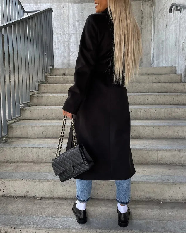 Anna-Berg | Long Double-Breasted Coat, Belted, Winter Overcoat