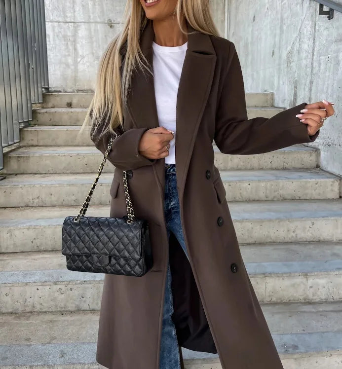 Anna-Berg | Long Double-Breasted Coat, Belted, Winter Overcoat
