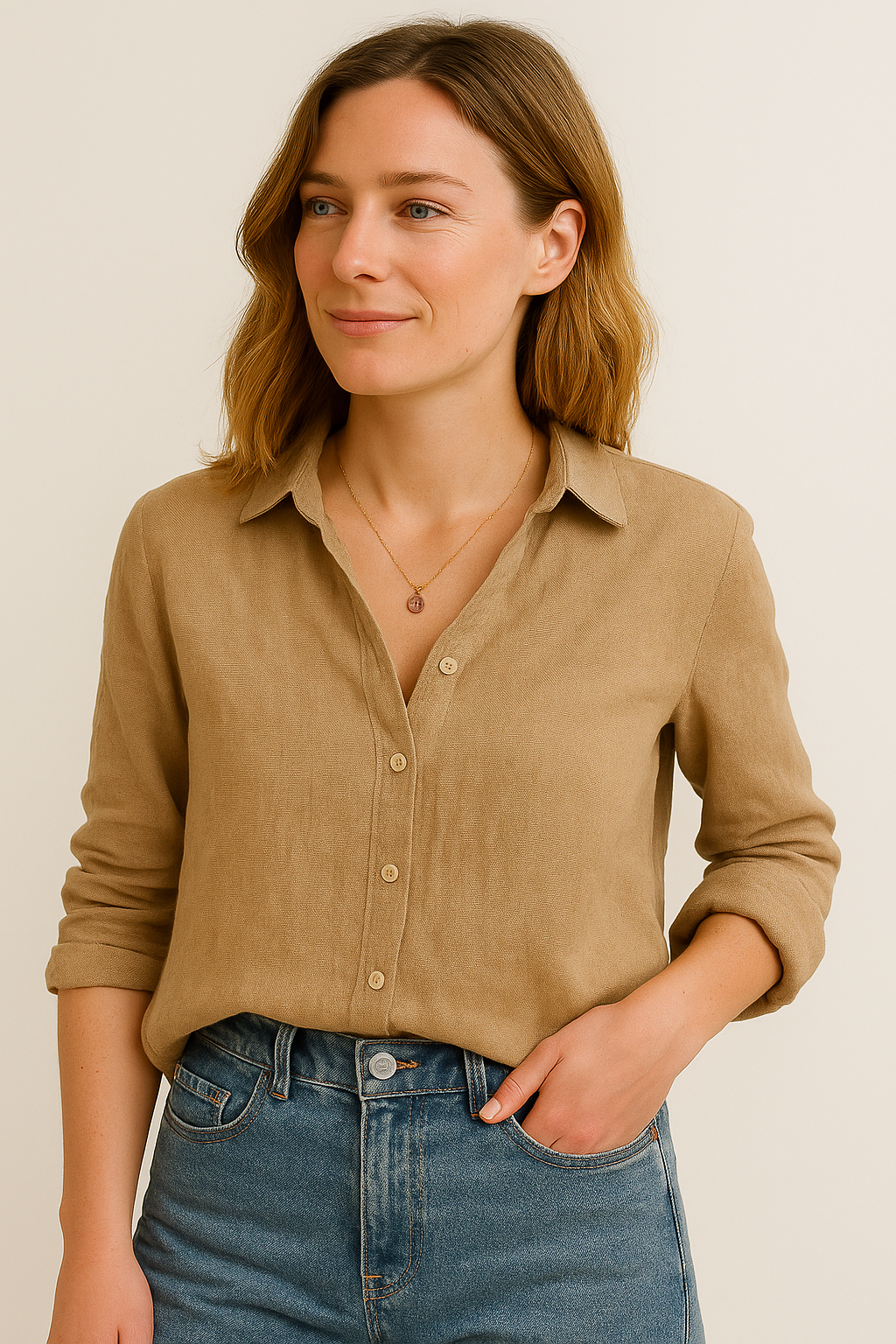 Anna-Berg | Long Sleeve Blouse – Revere Collar, Relaxed Fit