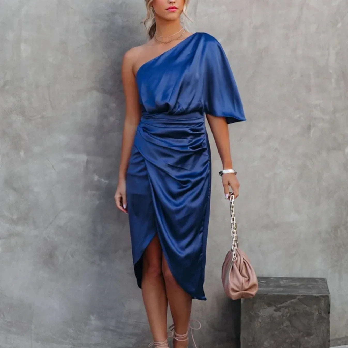 Anna-Berg | One Shoulder Mini Dress - Satin Wrap Style