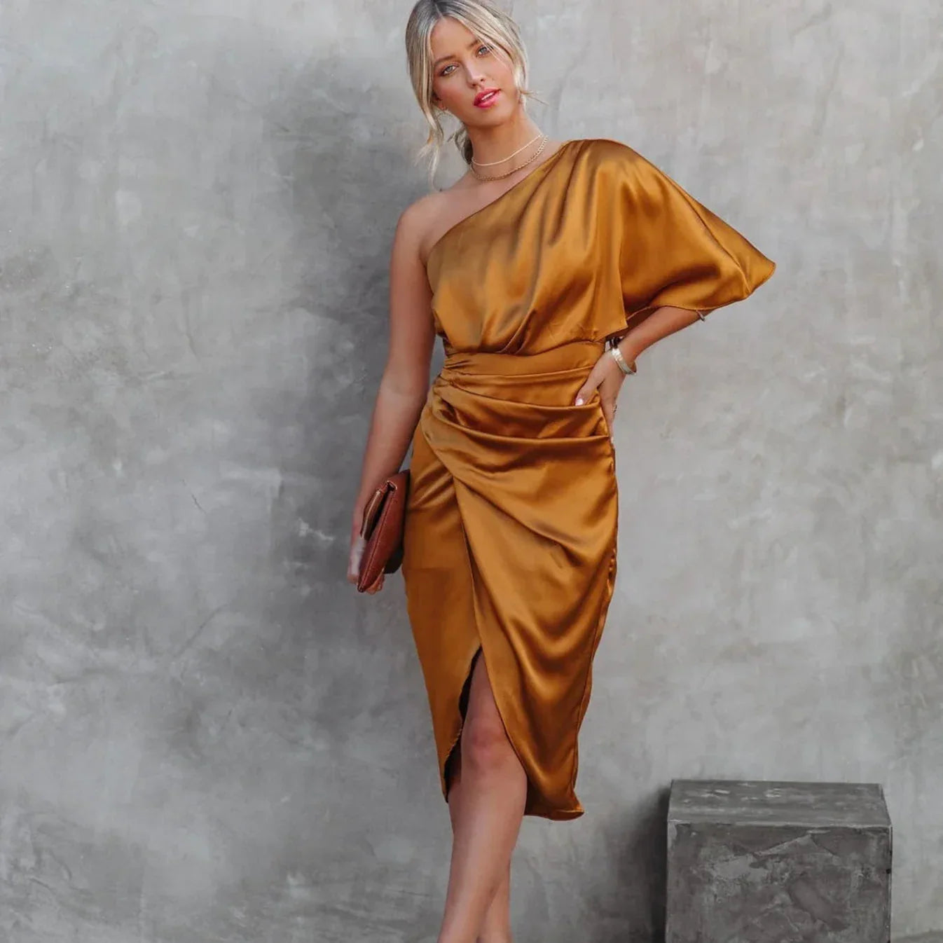 Anna-Berg | One Shoulder Mini Dress - Satin Wrap Style