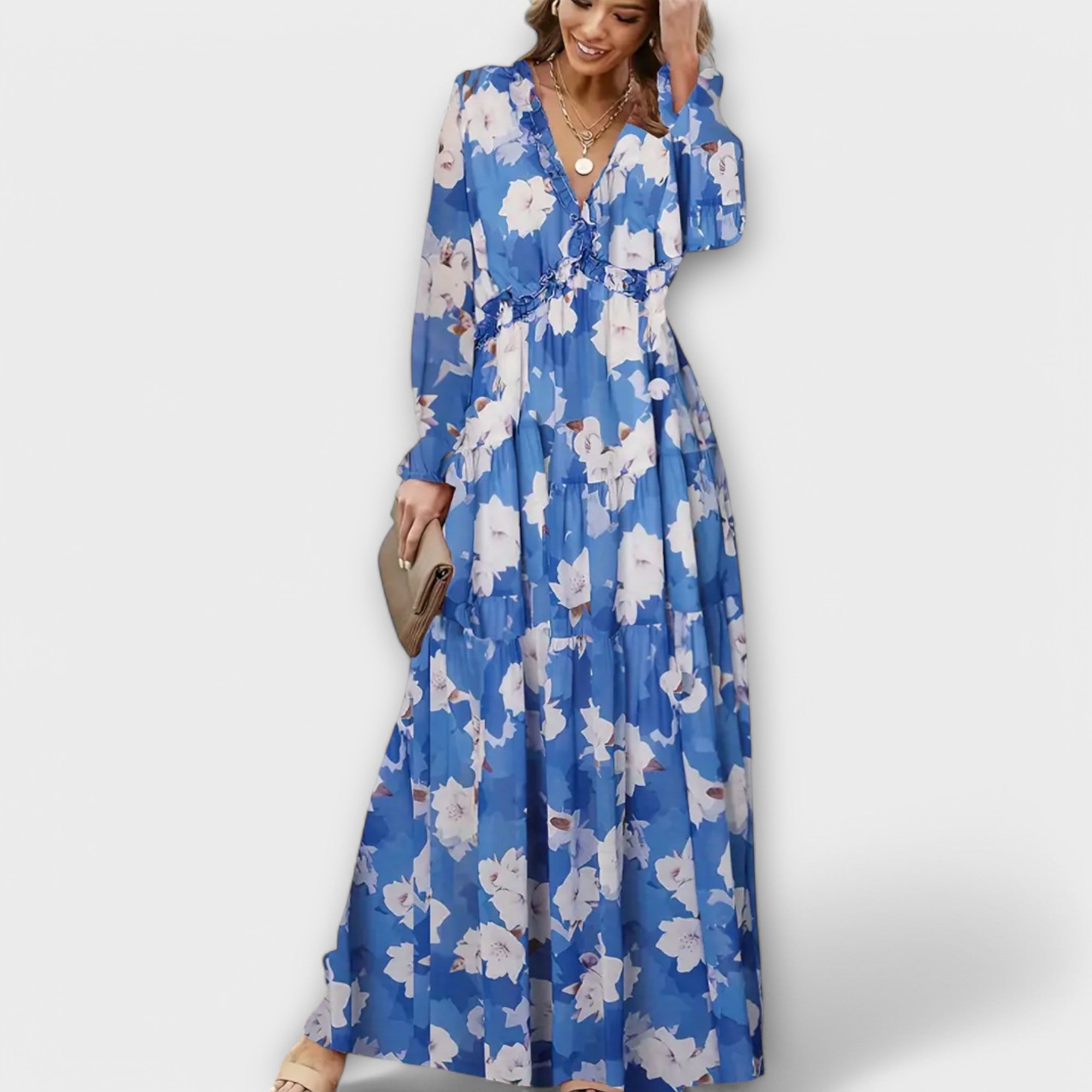 Anna-Berg | Maxi Dress, Floral, Long Sleeves, V-Neck