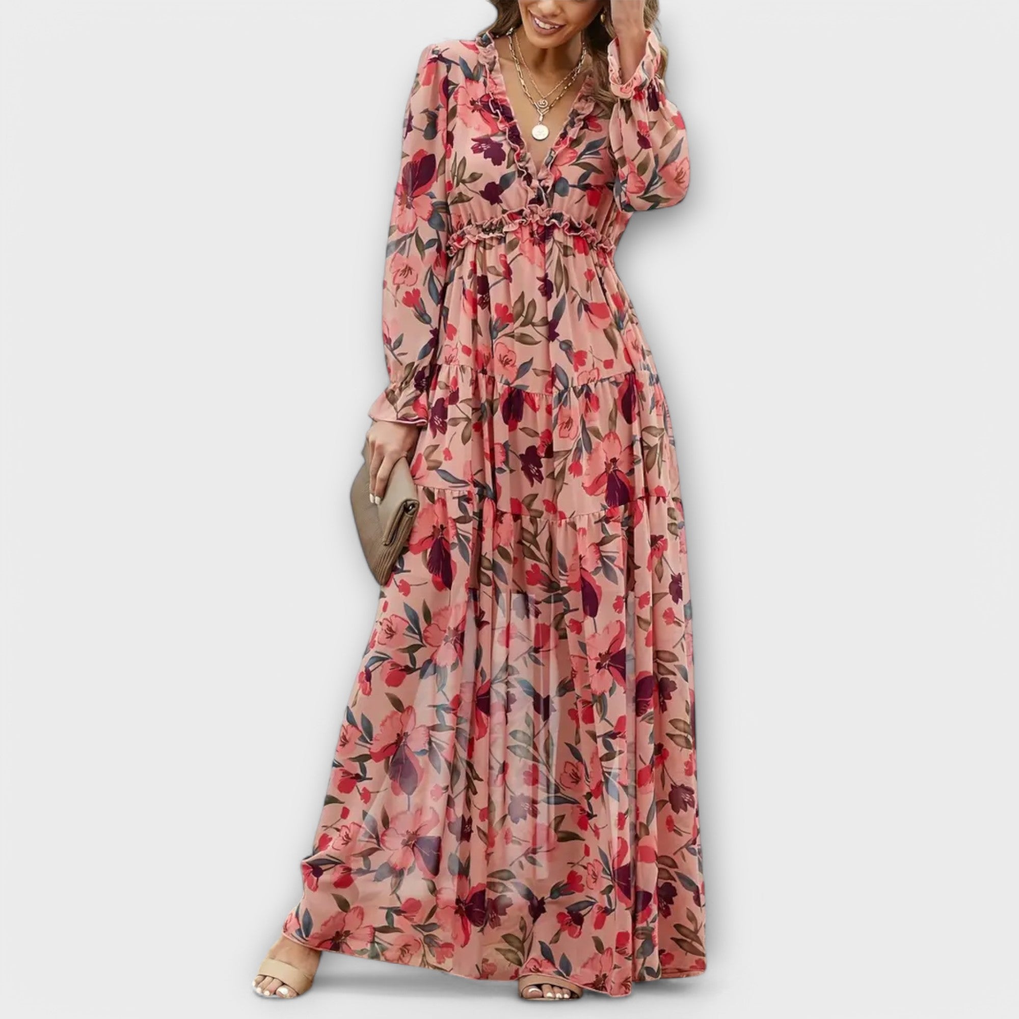 Anna-Berg | Maxi Dress, Floral, Long Sleeves, V-Neck