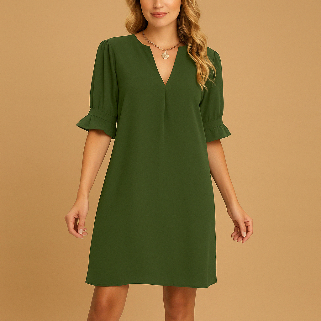 Anna-Berg | Midi Dress – Pleated, Relaxed Fit, Half Sleeves