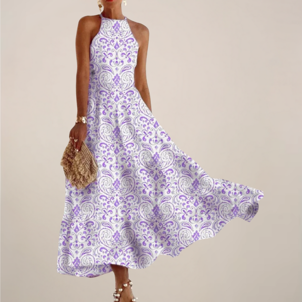 Anna-Berg | Printed Halter Neck Maxi Dress - A-Line Flowy