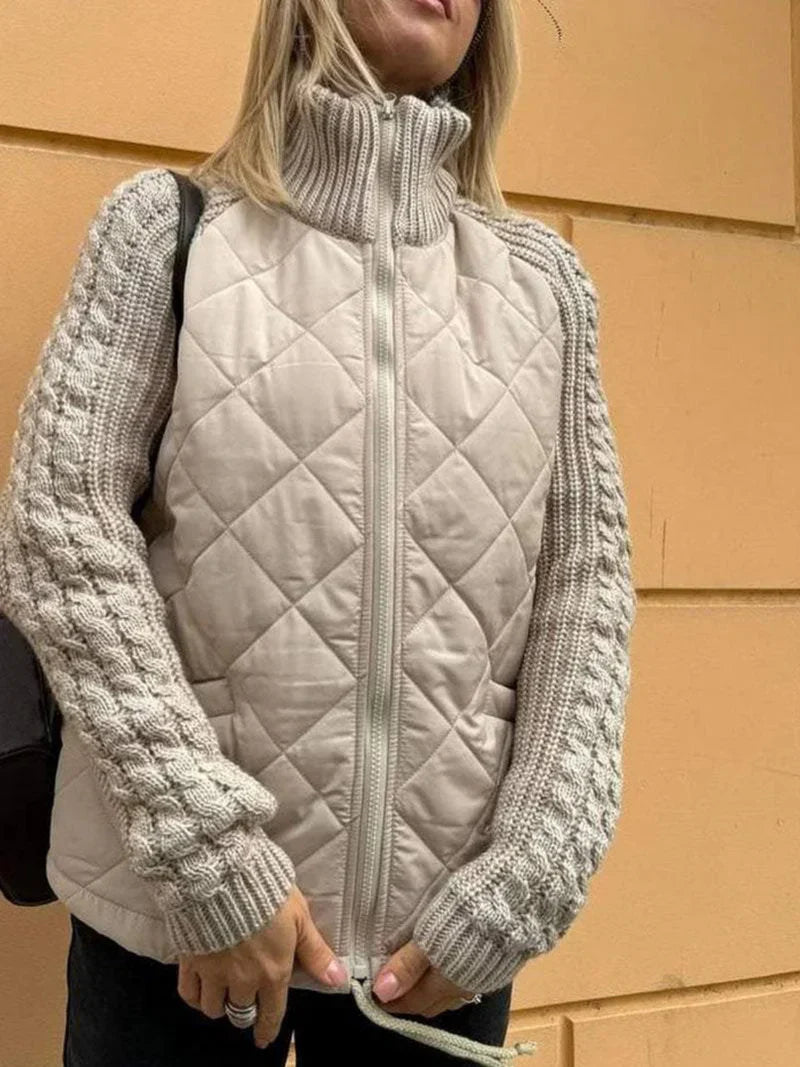 Anna-Berg | Quilted Jacket - Textured Sleeves, Funnel Neck, Zip Front