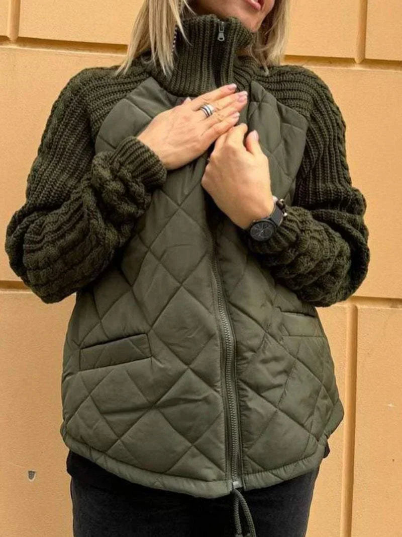 Anna-Berg | Quilted Jacket - Textured Sleeves, Funnel Neck, Zip Front