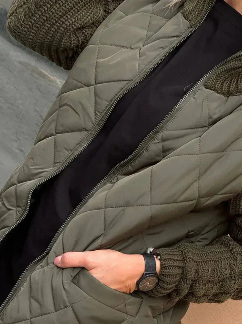 Anna-Berg | Quilted Jacket - Textured Sleeves, Funnel Neck, Zip Front