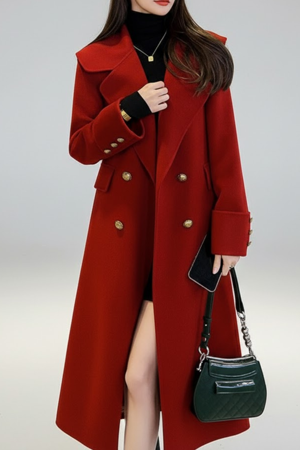 Anna-Berg | Trench Coat - Red, Long, Double-Breasted