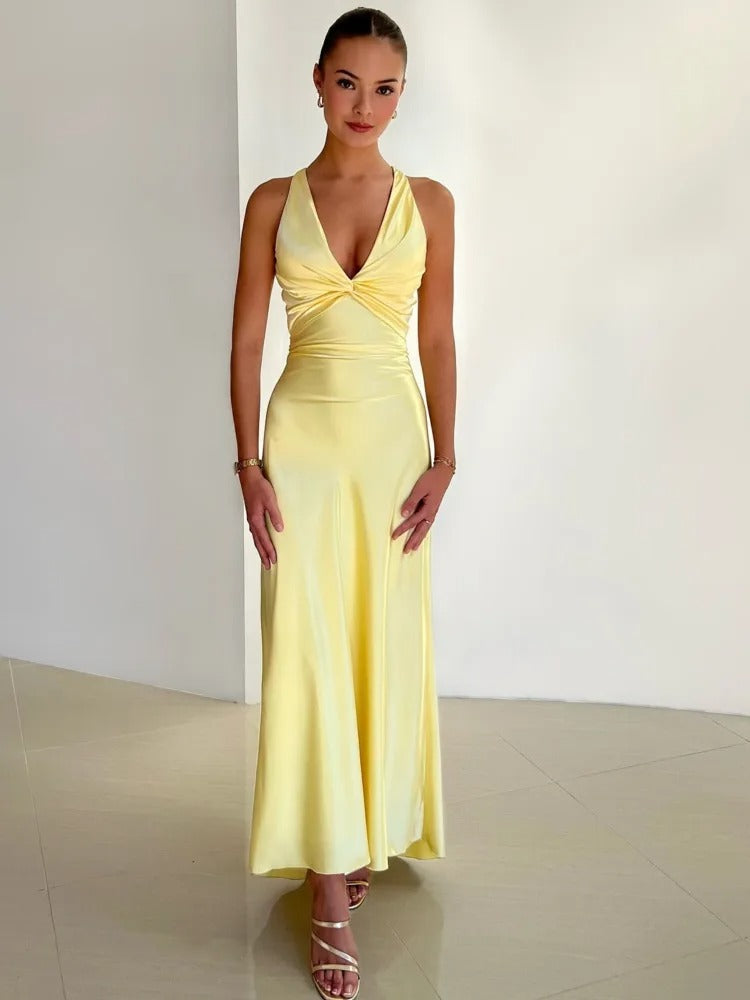 Anna-Berg | Satin Halter Neck Maxi Dress