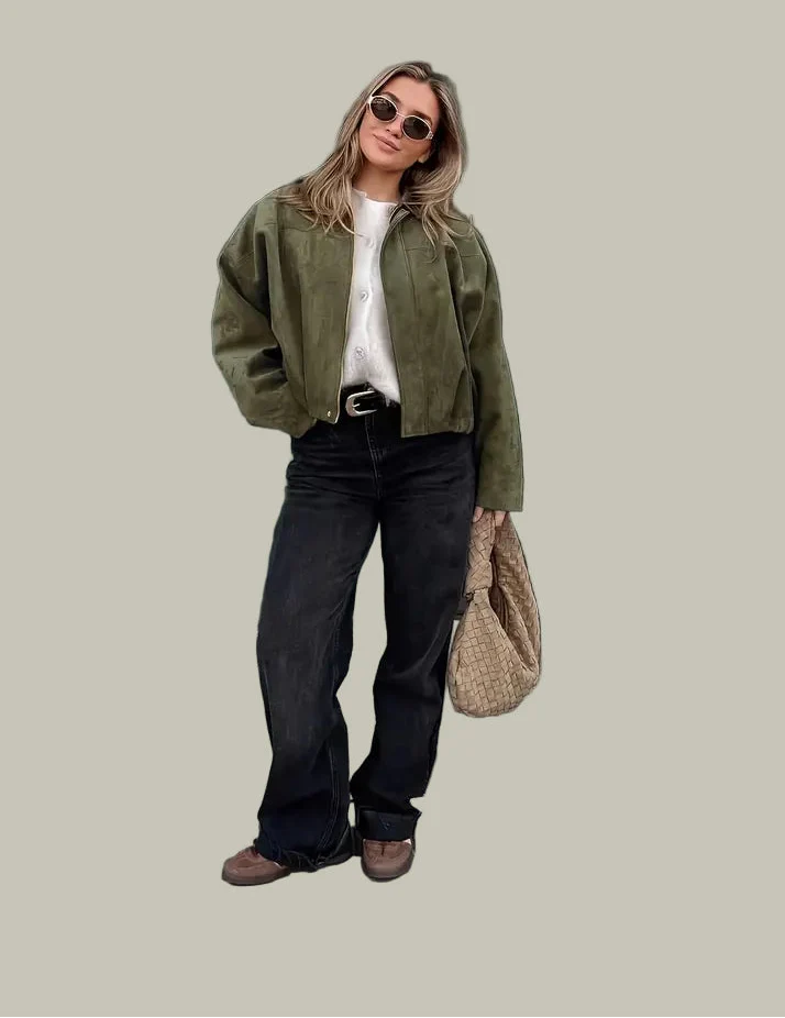 Anna-Berg | Short Jacket, Faux Suede, Oversized, Elasticated Hem