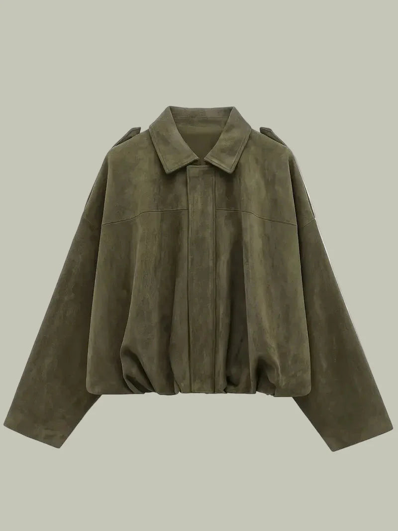Anna-Berg | Short Jacket, Faux Suede, Oversized, Elasticated Hem