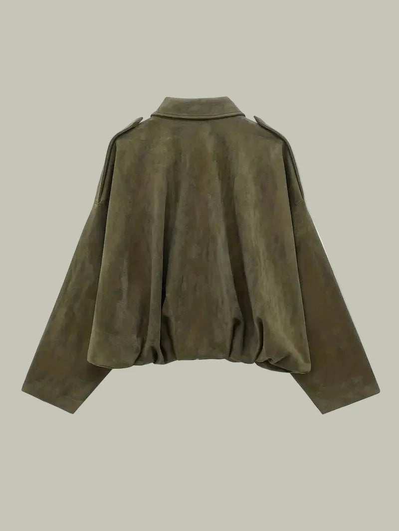 Anna-Berg | Short Jacket, Faux Suede, Oversized, Elasticated Hem