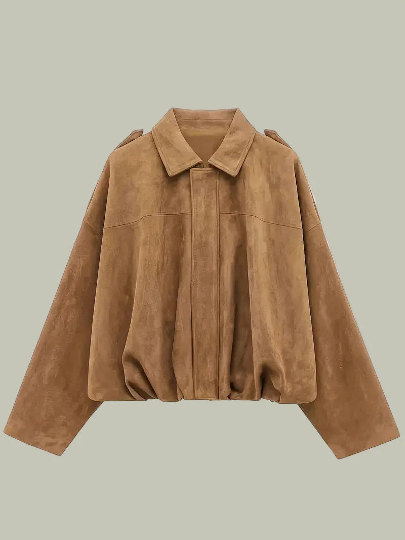 Anna-Berg | Short Jacket, Faux Suede, Oversized, Elasticated Hem