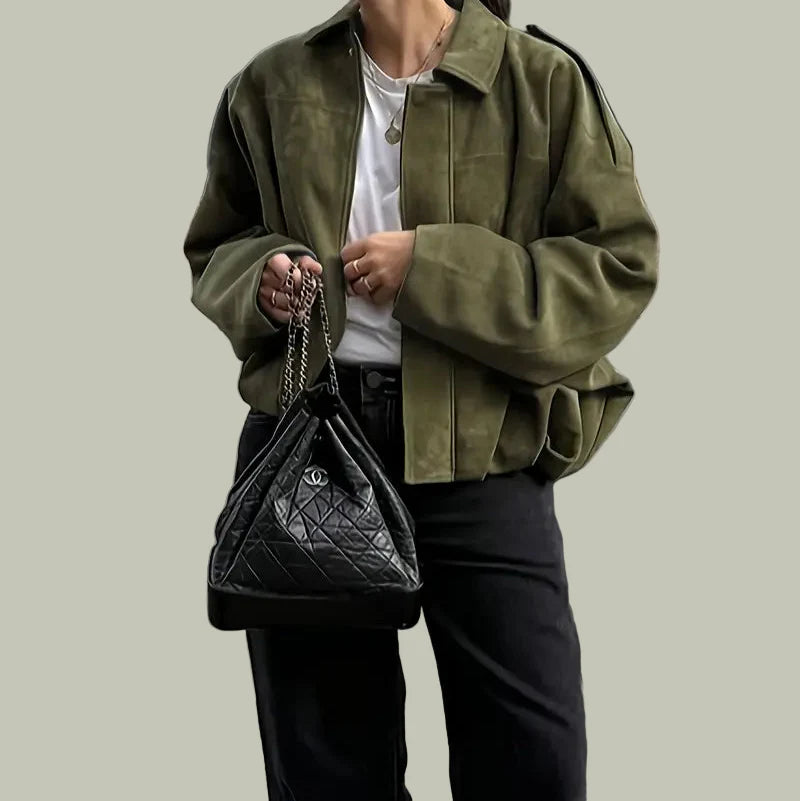 Anna-Berg | Short Jacket, Faux Suede, Oversized, Elasticated Hem