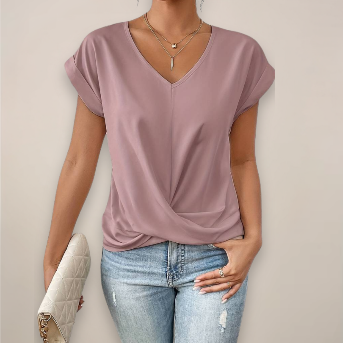 Anna-Berg | Short Sleeve Twist Front Top – V-Neck