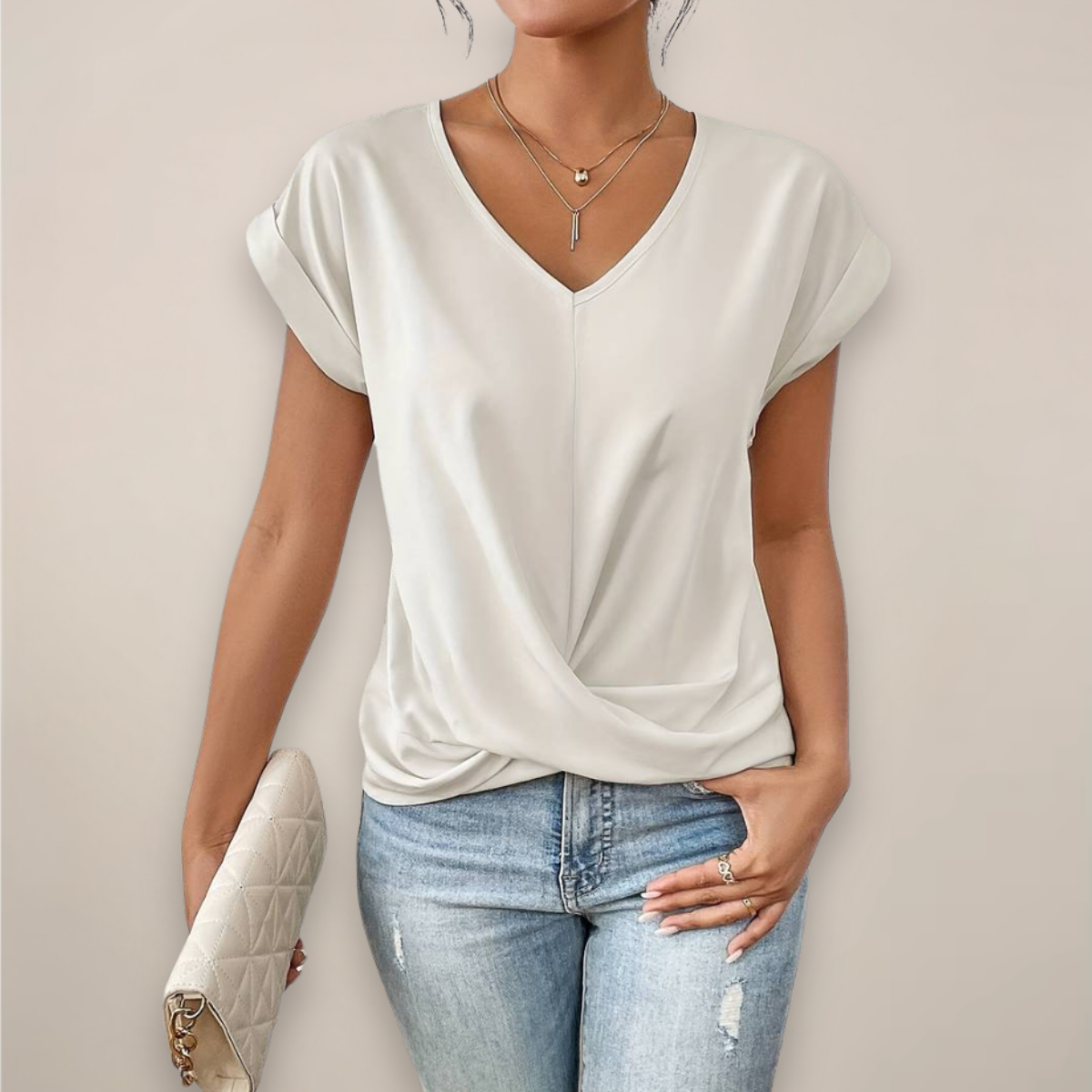 Anna-Berg | Short Sleeve Twist Front Top – V-Neck
