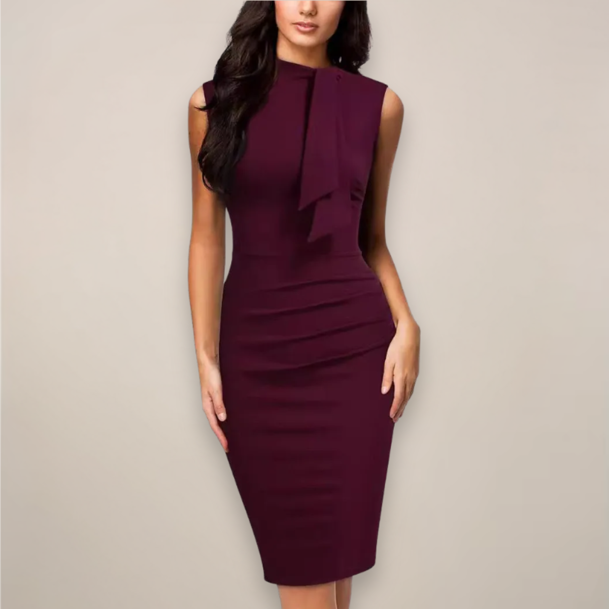 Anna-Berg | Sleeveless Sheath Midi Dress - V-Neck Wrap Style
