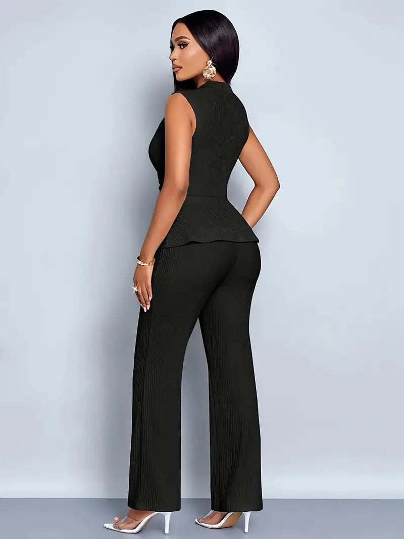 Anna-Berg | Sleeveless Wrap Waist Top & Flared Trousers Set