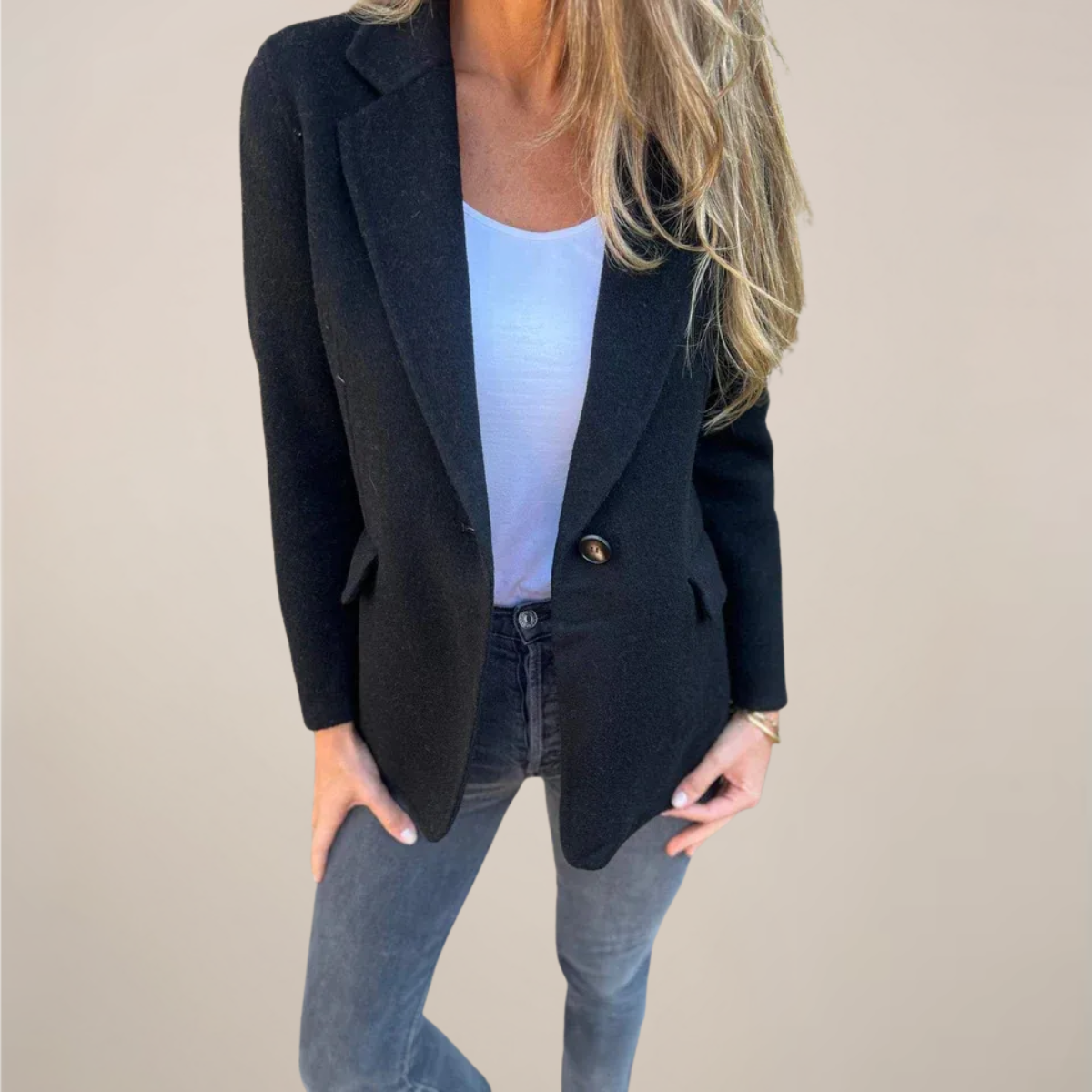Anna-Berg | Tailored Blazer Jacket - Single Button, Notch Lapel, Flap Pockets