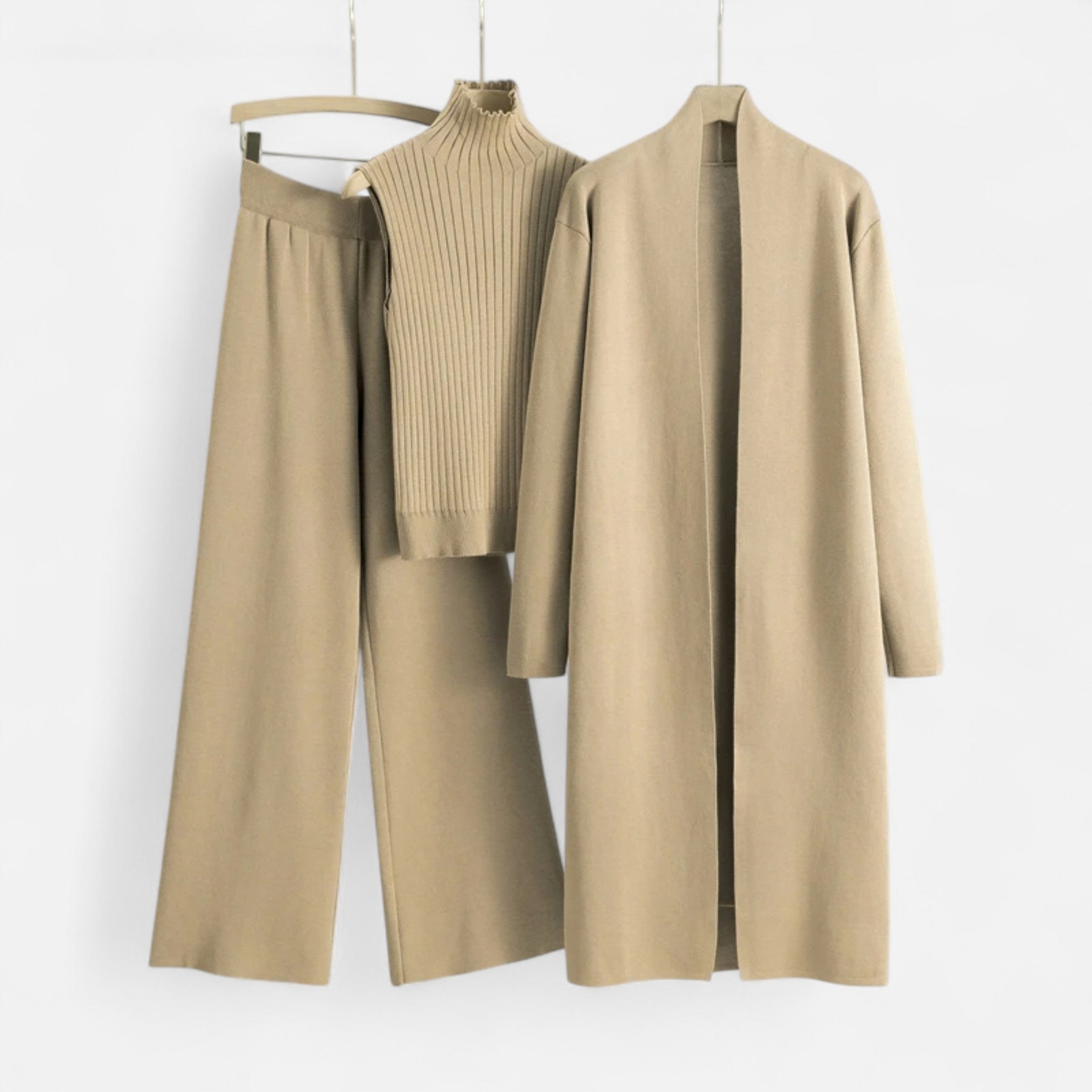 Anna-Berg | Three-Piece Set - Sleeveless Top, Wide-Leg Trousers, Longline Cardigan