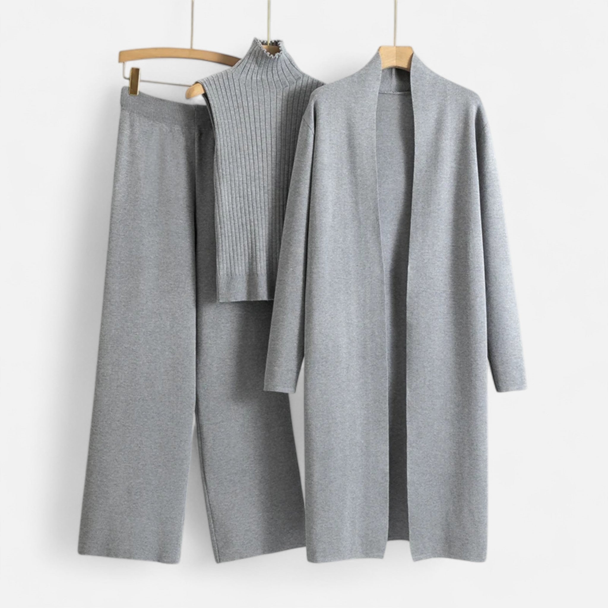 Anna-Berg | Three-Piece Set - Sleeveless Top, Wide-Leg Trousers, Longline Cardigan