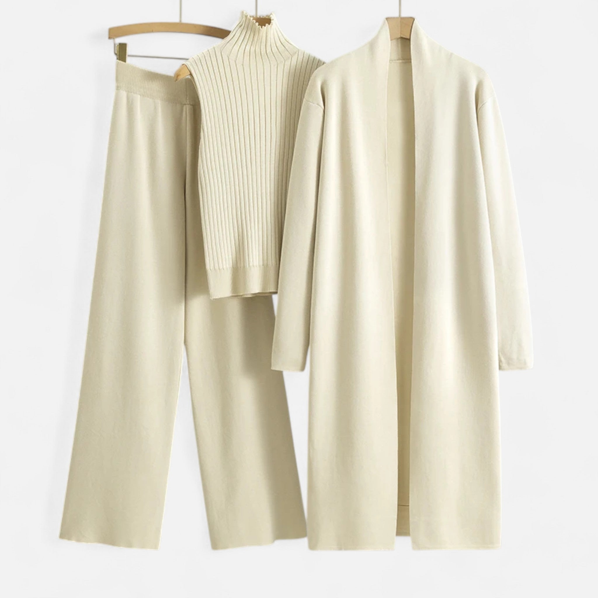 Anna-Berg | Three-Piece Set - Sleeveless Top, Wide-Leg Trousers, Longline Cardigan