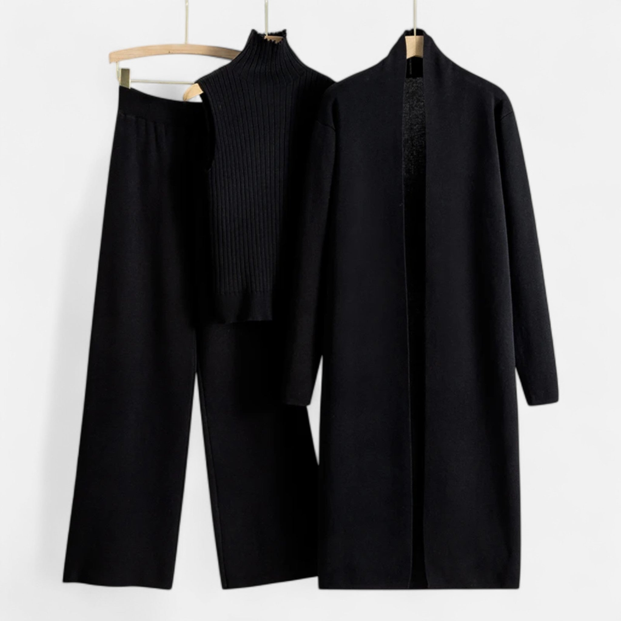 Anna-Berg | Three-Piece Set - Sleeveless Top, Wide-Leg Trousers, Longline Cardigan