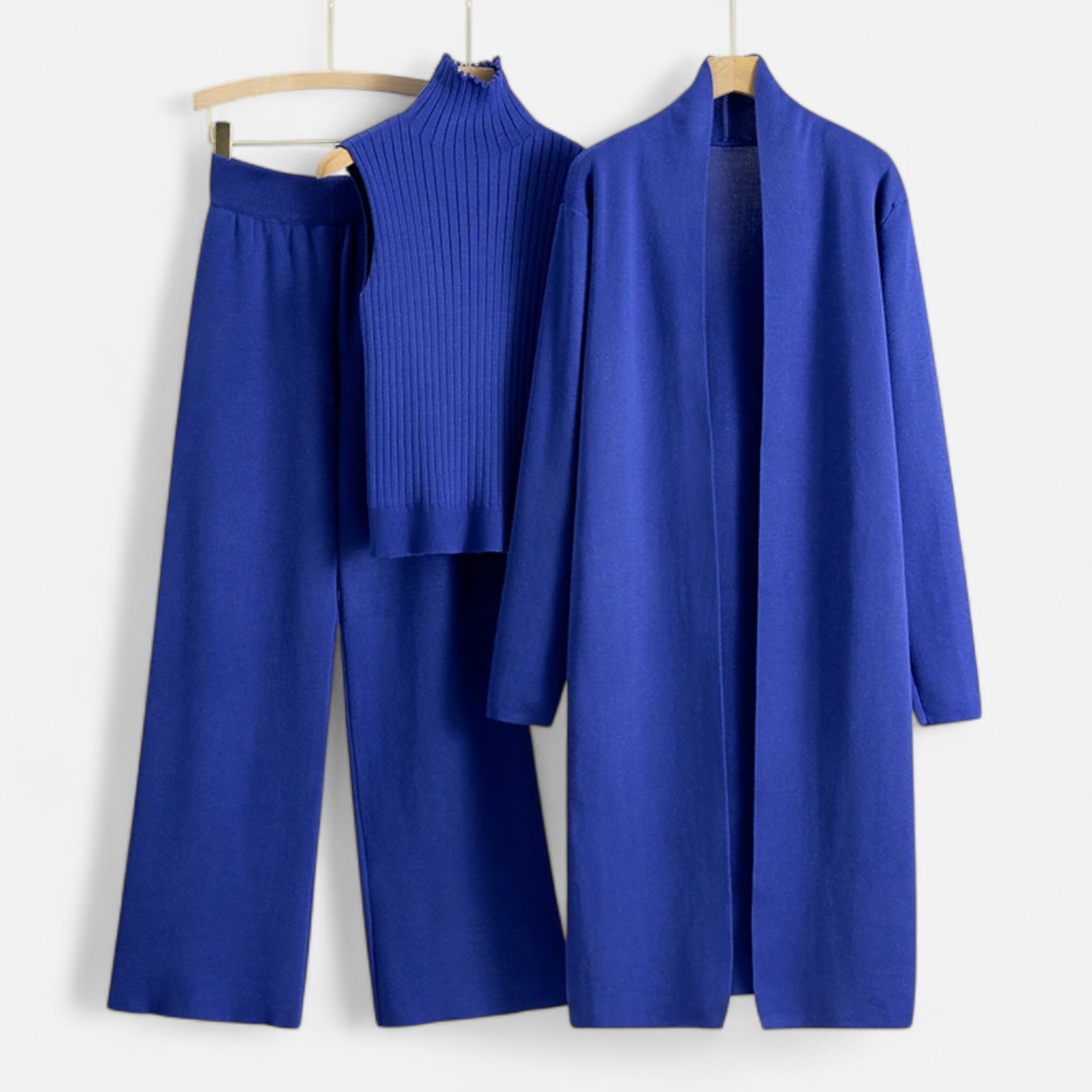 Anna-Berg | Three-Piece Set - Sleeveless Top, Wide-Leg Trousers, Longline Cardigan
