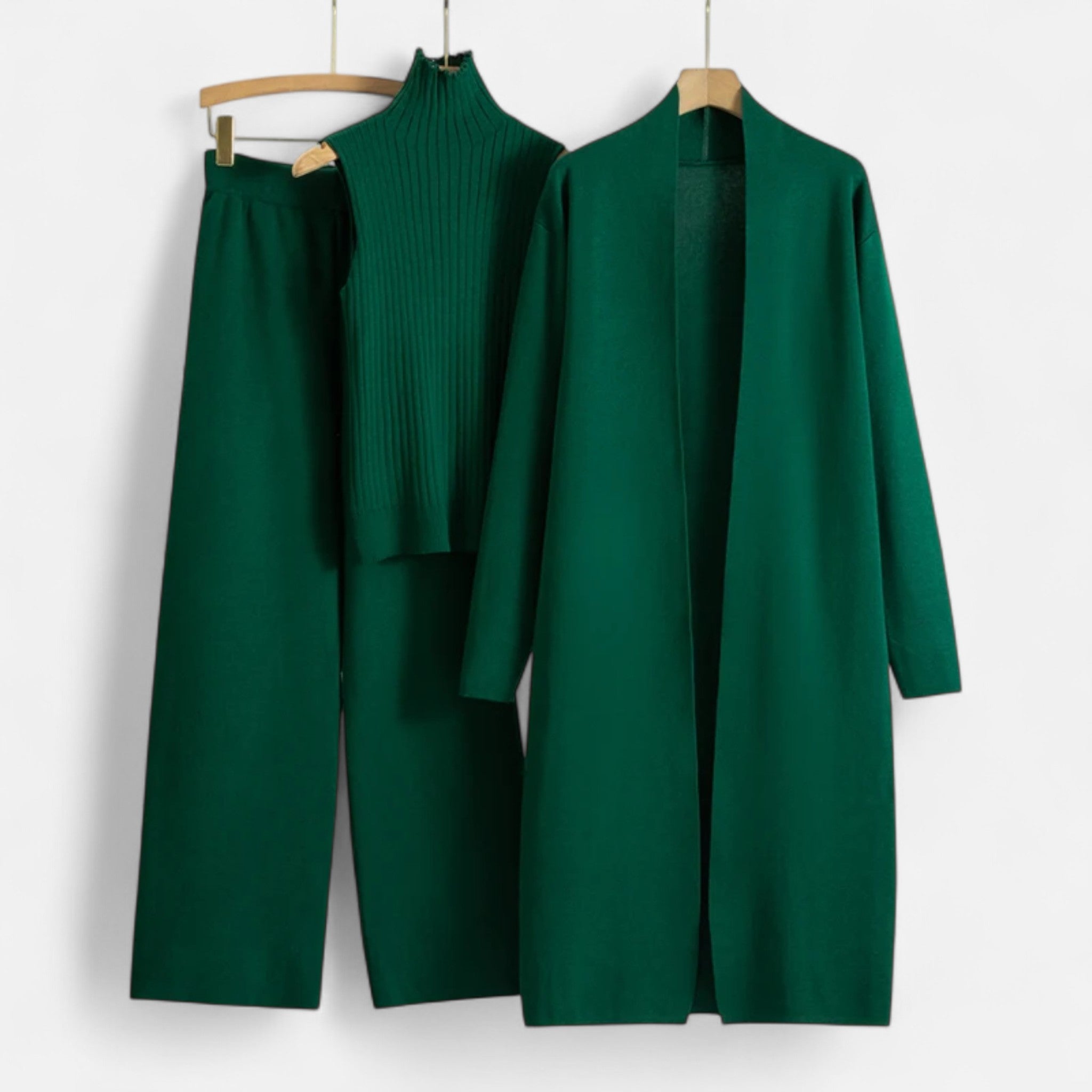 Anna-Berg | Three-Piece Set - Sleeveless Top, Wide-Leg Trousers, Longline Cardigan