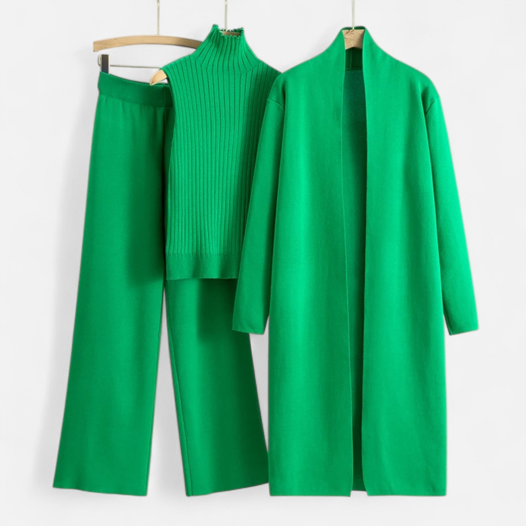Anna-Berg | Three-Piece Set - Sleeveless Top, Wide-Leg Trousers, Longline Cardigan
