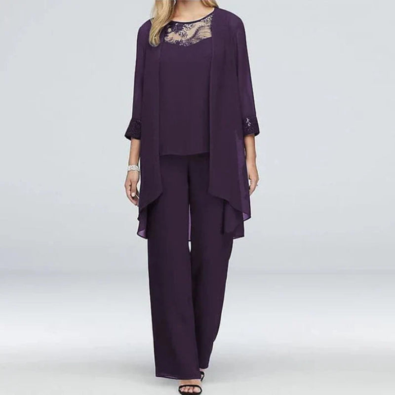 Anna-Berg | Three-Piece Wide-Leg Trousers & Longline Jacket Set