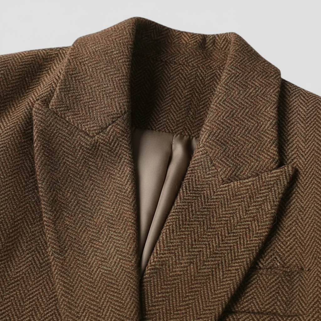 Anna-Berg | Tweed Blazer Coat - Double-Breasted, Belted, Peak Lapel
