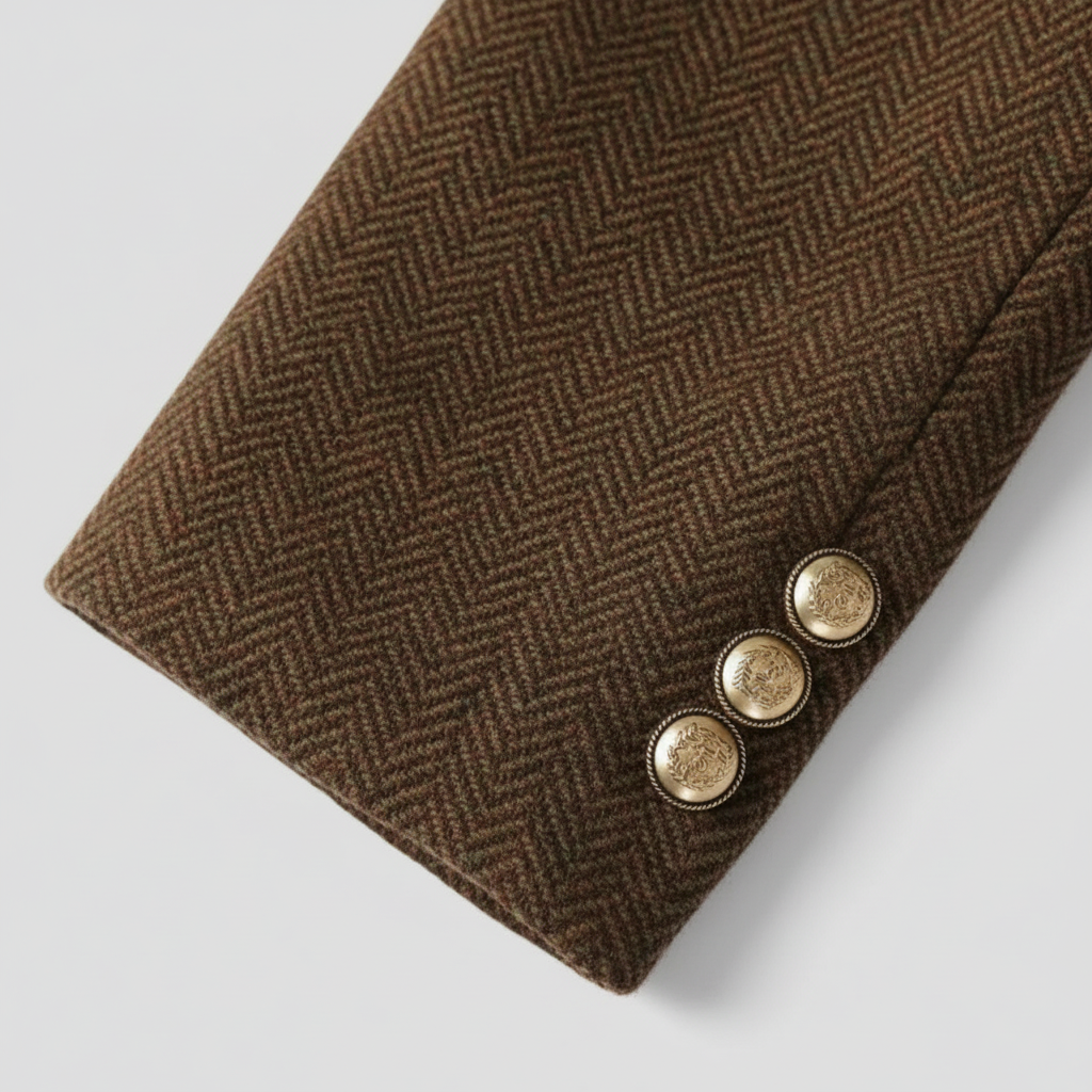 Anna-Berg | Tweed Blazer Coat - Double-Breasted, Belted, Peak Lapel