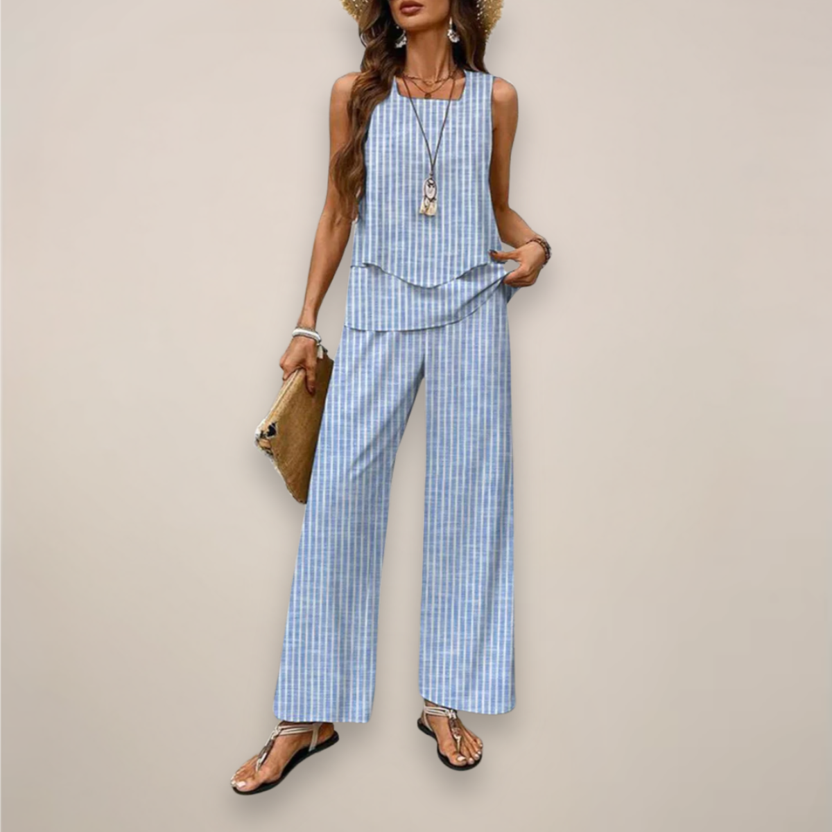 Anna-Berg | Two-Piece Set - Sleeveless Top with Straight-Leg Trousers