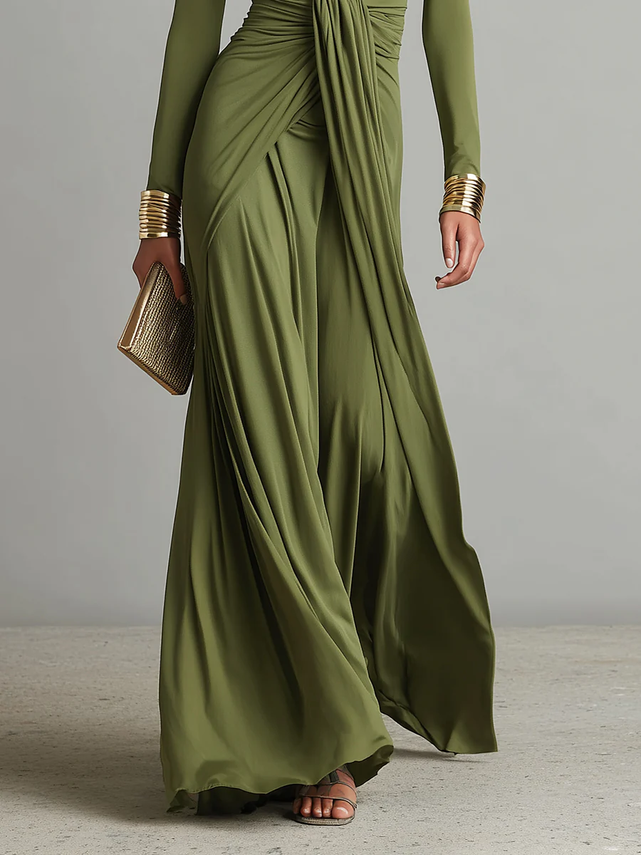 Anna-Berg | Elegant Glamorous Maxi Dress With A Deep V-neckline And Pleating
