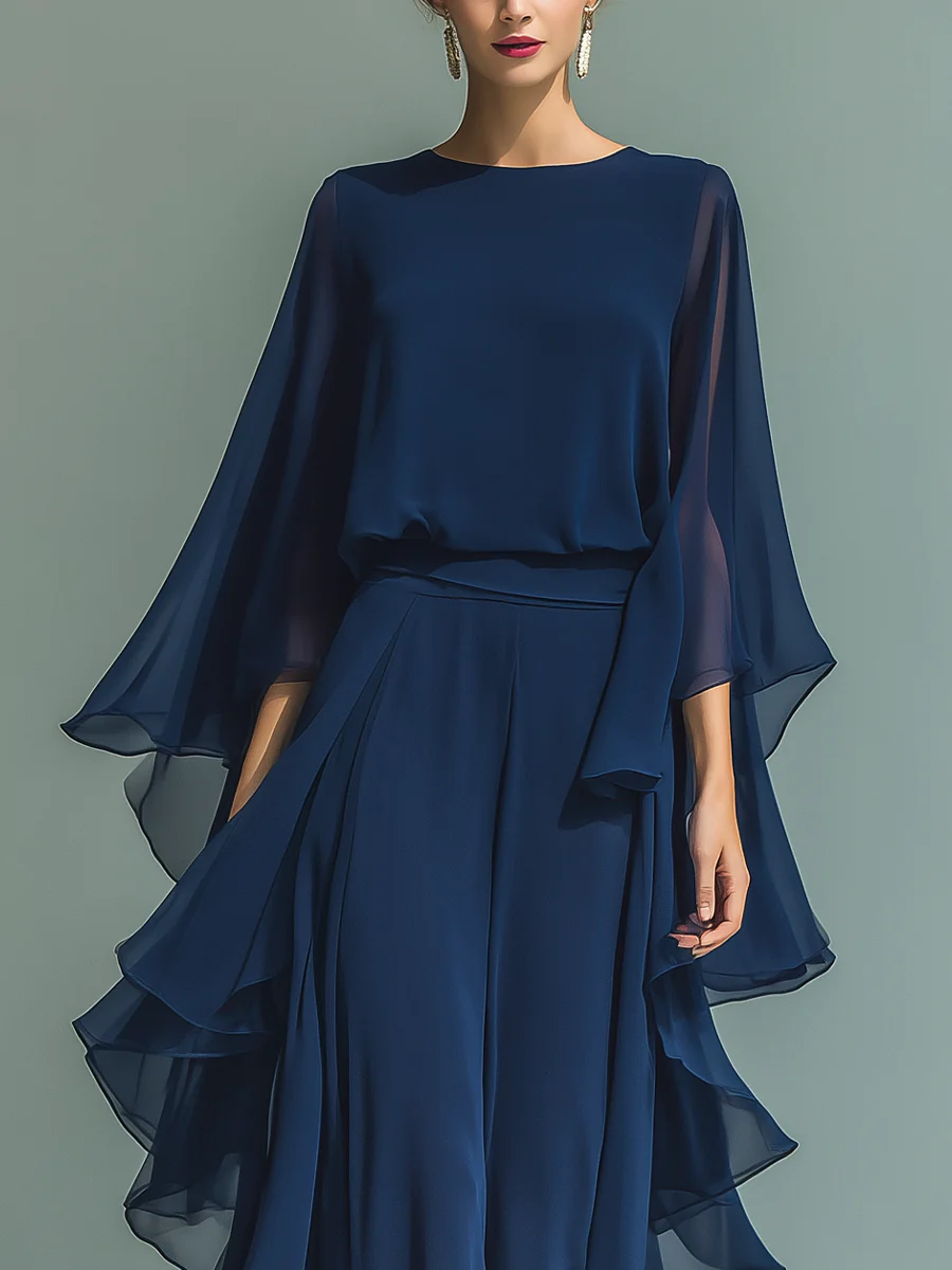 Anna-Berg | Elegant Complete Chiffon Set With Ruffles