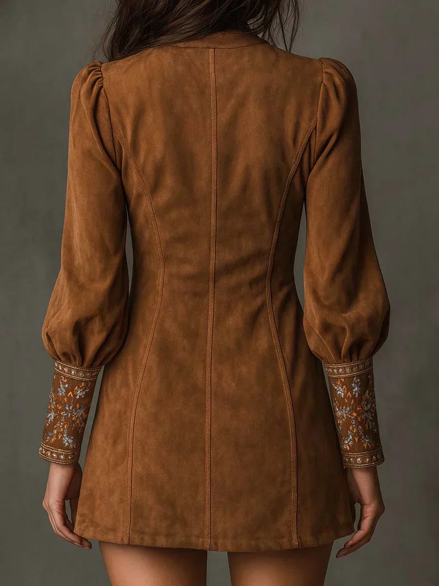 Anna-Berg | Timeless Embroidered Mini Dress With Deep V-Neck