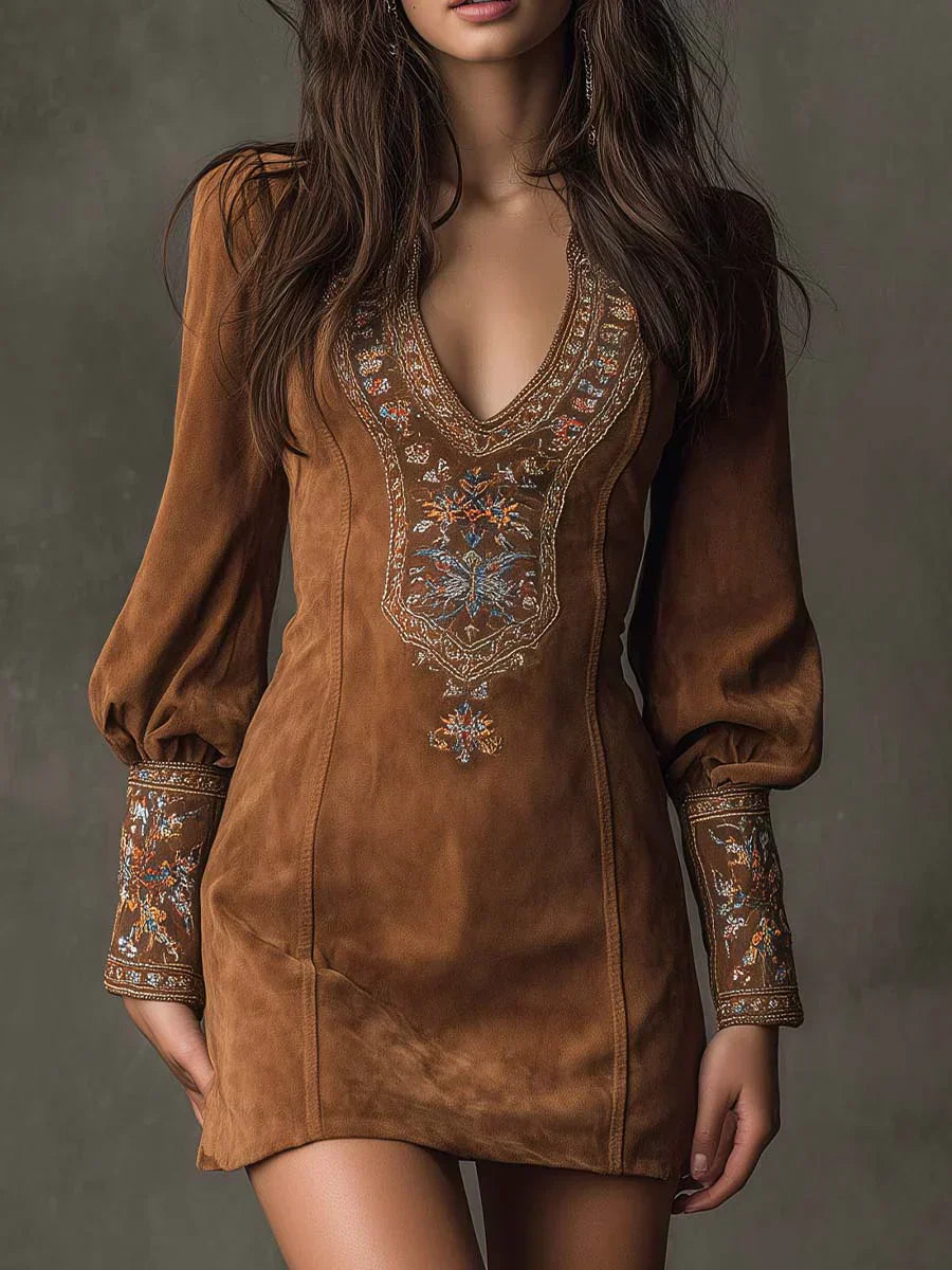 Anna-Berg | Timeless Embroidered Mini Dress With Deep V-Neck