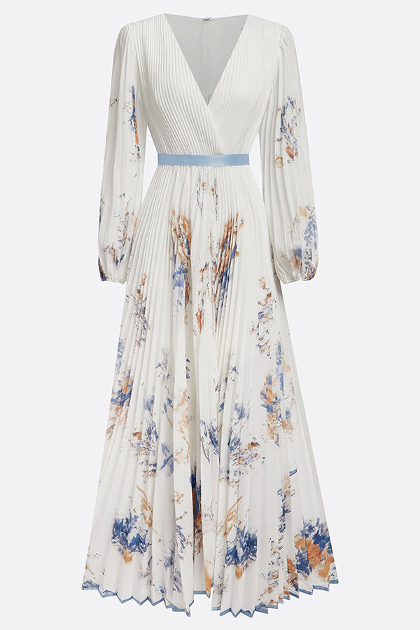Anna-Berg | Unique Printed V-Neck Long Sleeve Dress