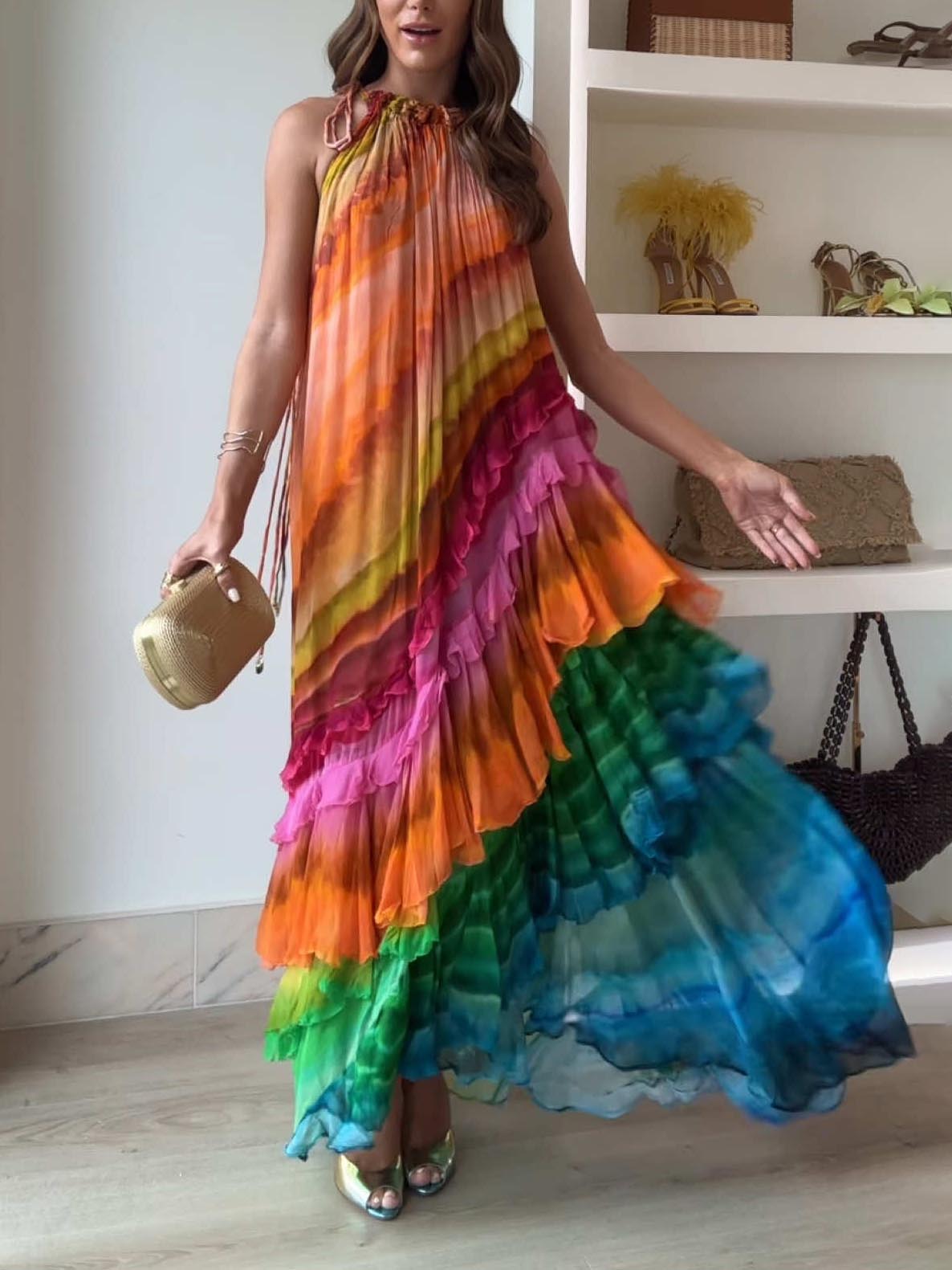 Anna-Berg | Unique Colorful Print Ruffle Dress