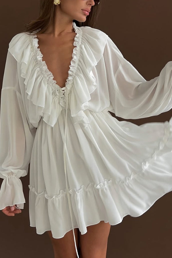 Anna-Berg | Solid Color V-Neck Ruffled Ruched Dress