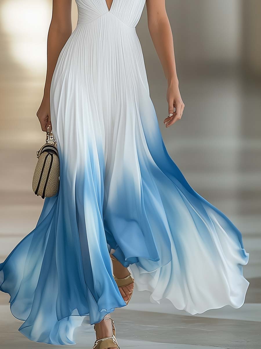 Anna-Berg | White Chiffon V-Neck Evening Dress