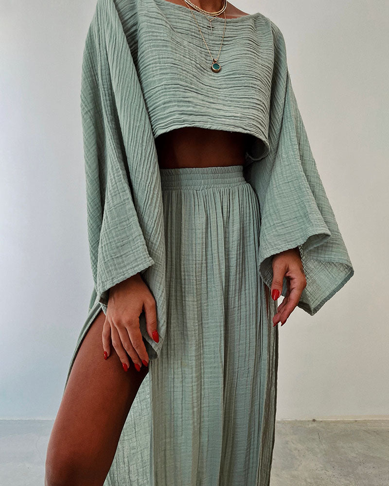 Anna-Berg | Stylish Polyester and Linen Split Two-Piece Set