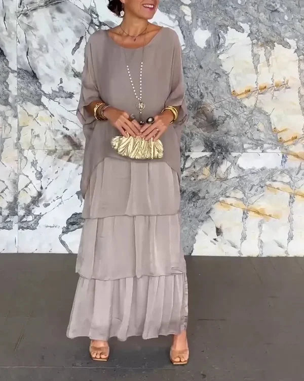 Anna-Berg | Elegant Layered Maxi Dress with Graceful Drape