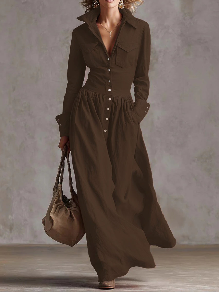 Anna-Berg | High Waisted Long Sleeves Buttoned Dress